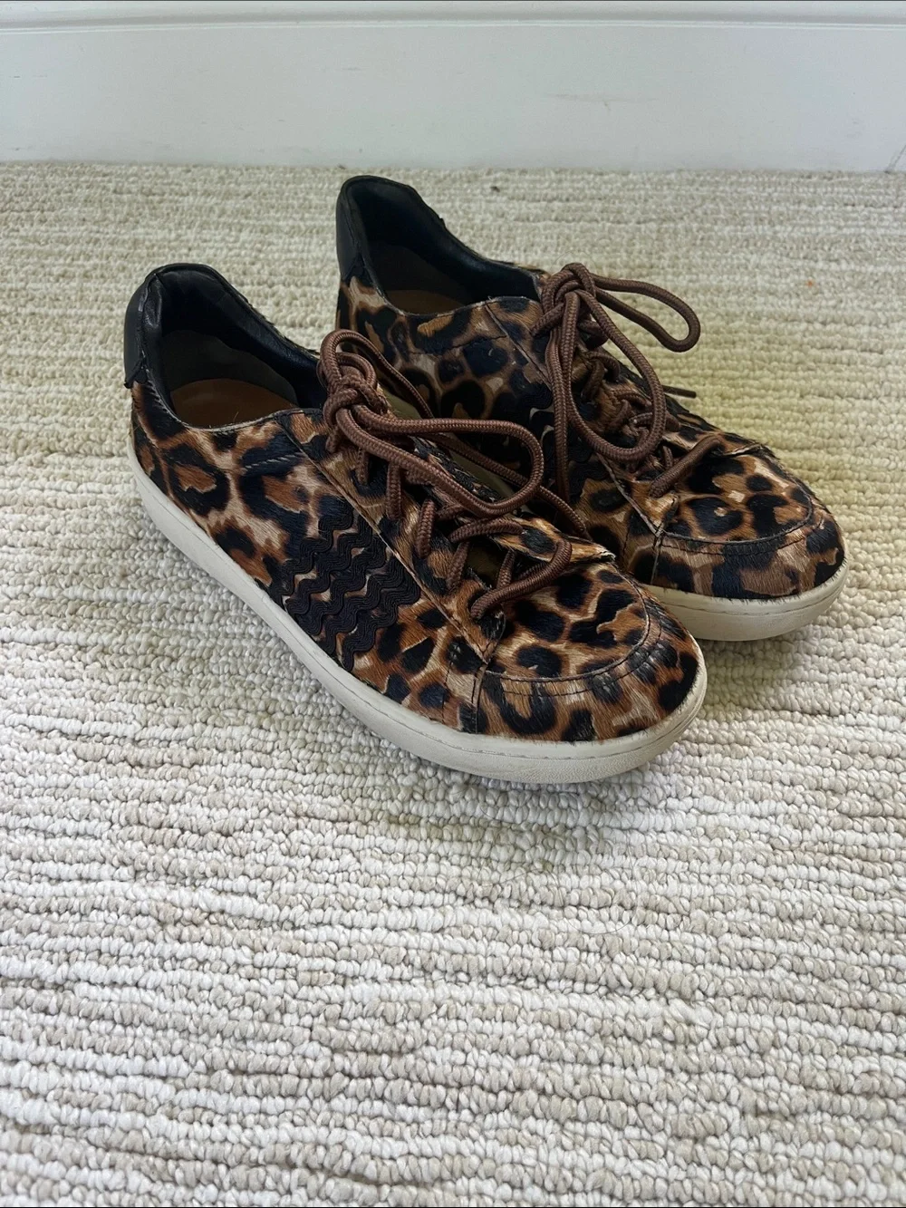 Loeffler Randall Leopard Print Lace-Up Sneakers with Brown Laces